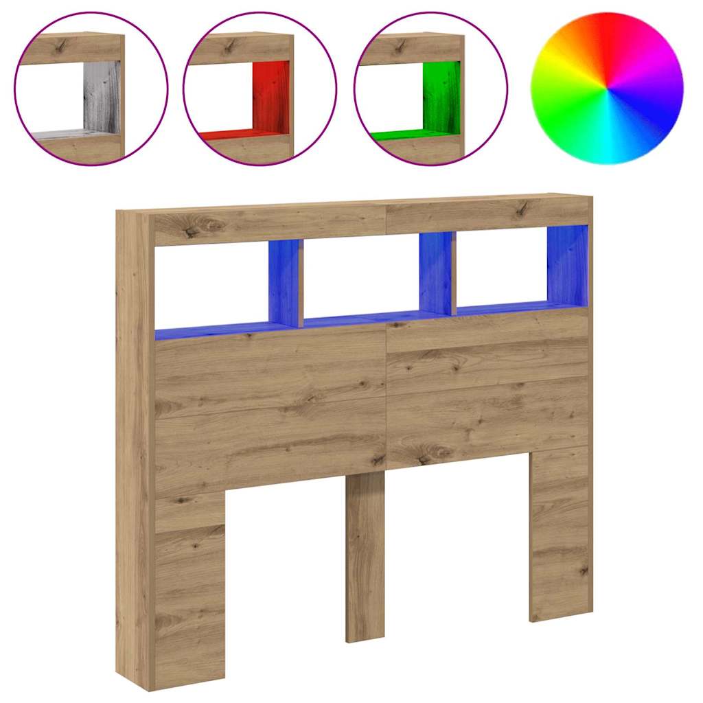 Hodegavlskap med LED med hylle artisan eik 121 x 17 x 102 cm