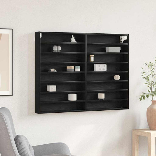 Vitrine Skap Svart Eik 100x8,5x75 cm Konstruert Tre