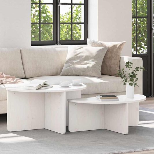 Kaffebord 2 pcs Hvit 79 x 39.5 x 40 cm Massiv furu tre