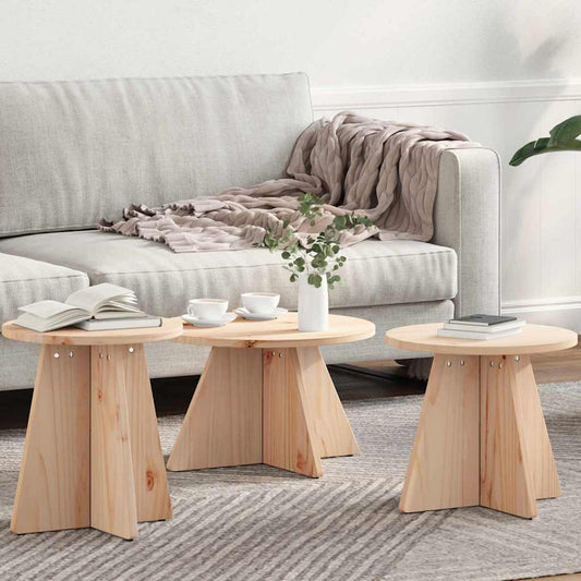 Kaffebord 3 pcs Naturlig 49 x 49 x 30 cm Massiv furu tre