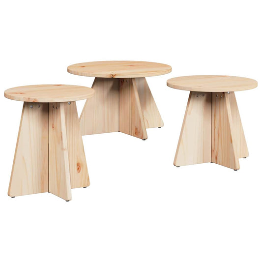 Kaffebord 3 pcs Naturlig 49 x 49 x 30 cm Massiv furu tre