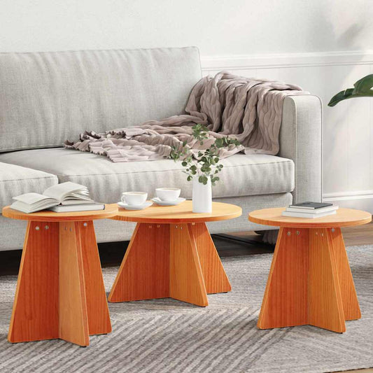 Kaffebord 3 pcs Vokset brun 49 x 49 x 30 cm Massiv furu tre