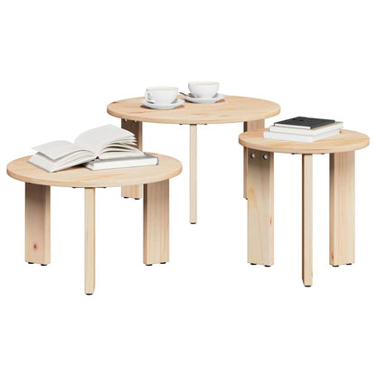 Kaffebord 3 pcs Naturlig 47,5 x 47,5 x 27 cm Massiv furu tre