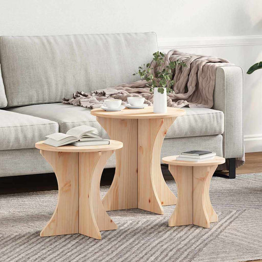 Kaffebord 3 pcs Naturlig 46 x 46 x 47 cm Massiv furu tre