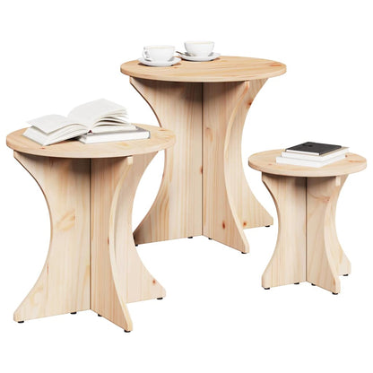 Kaffebord 3 pcs Naturlig 46 x 46 x 47 cm Massiv furu tre