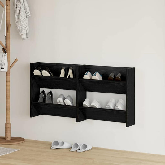 Veggsko skap 2 pcs Svart eik 60 x 18 x 60 cm Konstruert tre