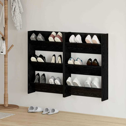 Veggsko skap 2 pcs Svart eik 60 x 18 x 60 cm Konstruert tre