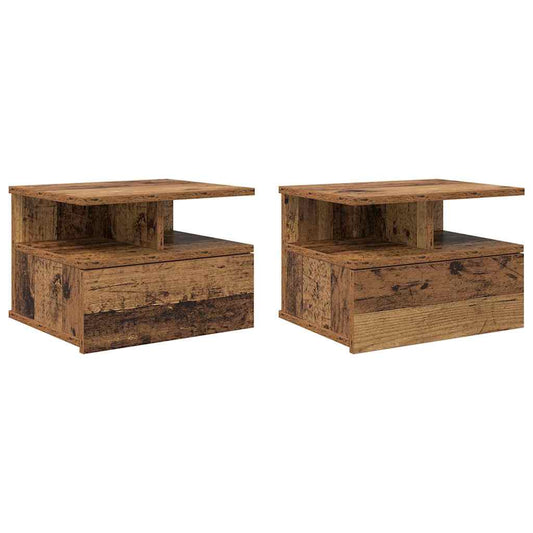 Flytende Nattbord 2 stk Gammelt Tre 40x31x27 cm Konstruert Tre