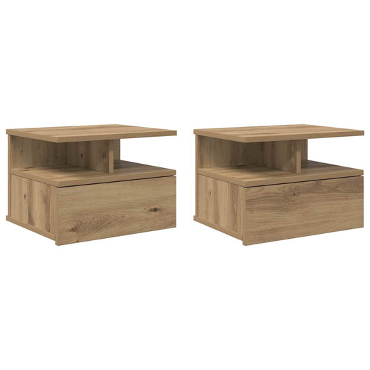 Flytende Nattbord 2 stk Håndlaget Eik 40x31x27 cm Konstruert Tre