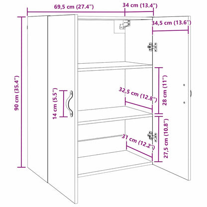 Veggskap Veggmontert Brun 69.5 x 34 x 90 cm Konstruert tre