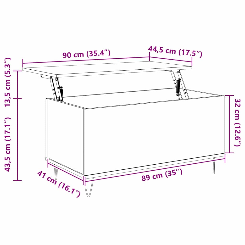 Kaffebord artisan eik 90 x 44.5 x 45 cm Konstruert tre