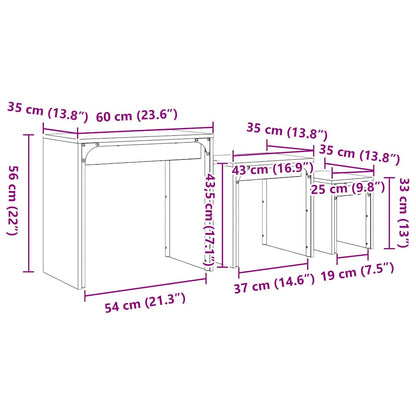 Kaffebord med Nesting 3 pcs Svart eik 60 x 35 x 56 cm