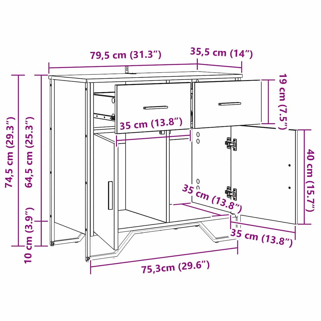 Serviesskap artisan eik 79.5 x 35.5 x 74.5 cm Konstruert tre
