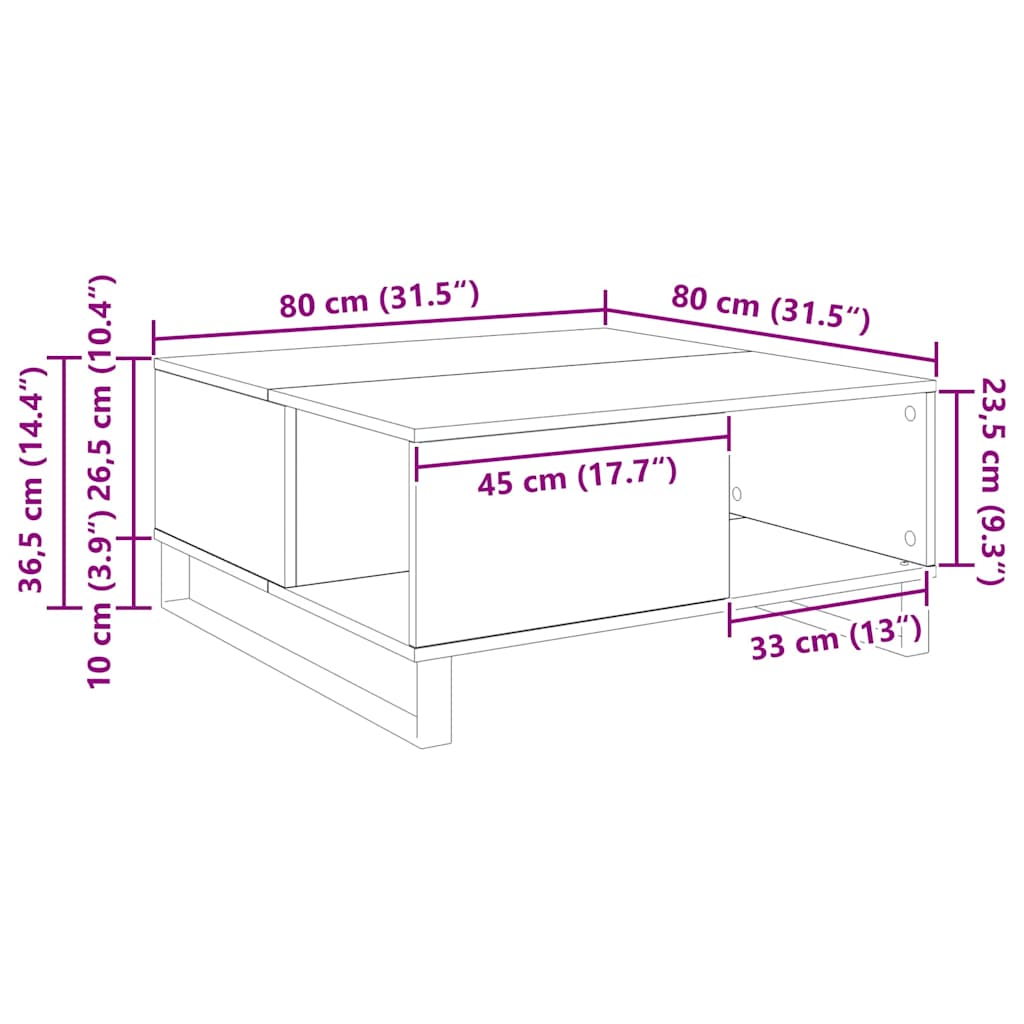 Kaffebord artisan eik 80 x 80 x 36.5 cm Konstruert tre
