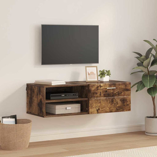 TV-skap med skuff Røkt eik 100.5 x 39 x 30 cm Konstruert tre