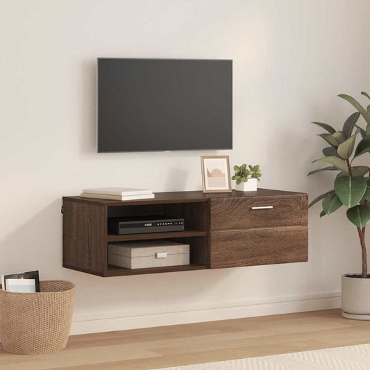 TV-skap med skuff brun eik 100.5 x 39 x 30 cm Konstruert tre