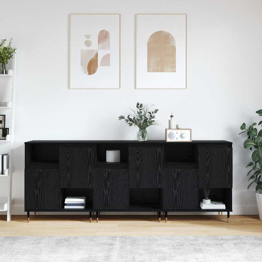 Skap 3 pcs Svart eik 180 x 35 x 70 cm Konstruert tre