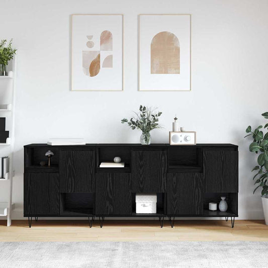 Skap 3 pcs Svart eik 180 x 35 x 70 cm Konstruert tre