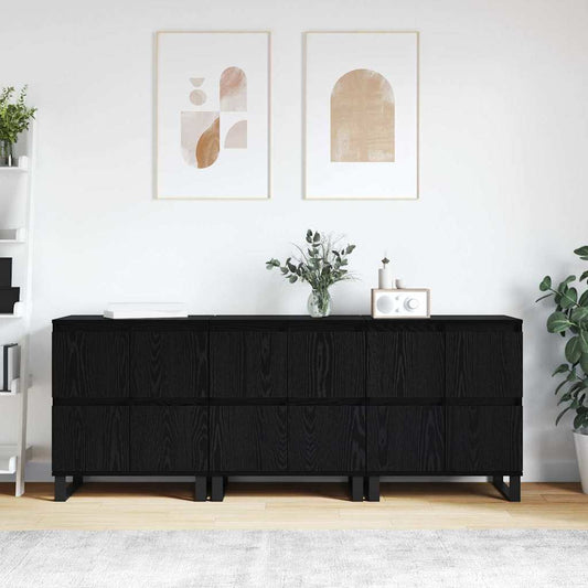 Skap 3 pcs Svart eik 180 x 35 x 70 cm Konstruert tre