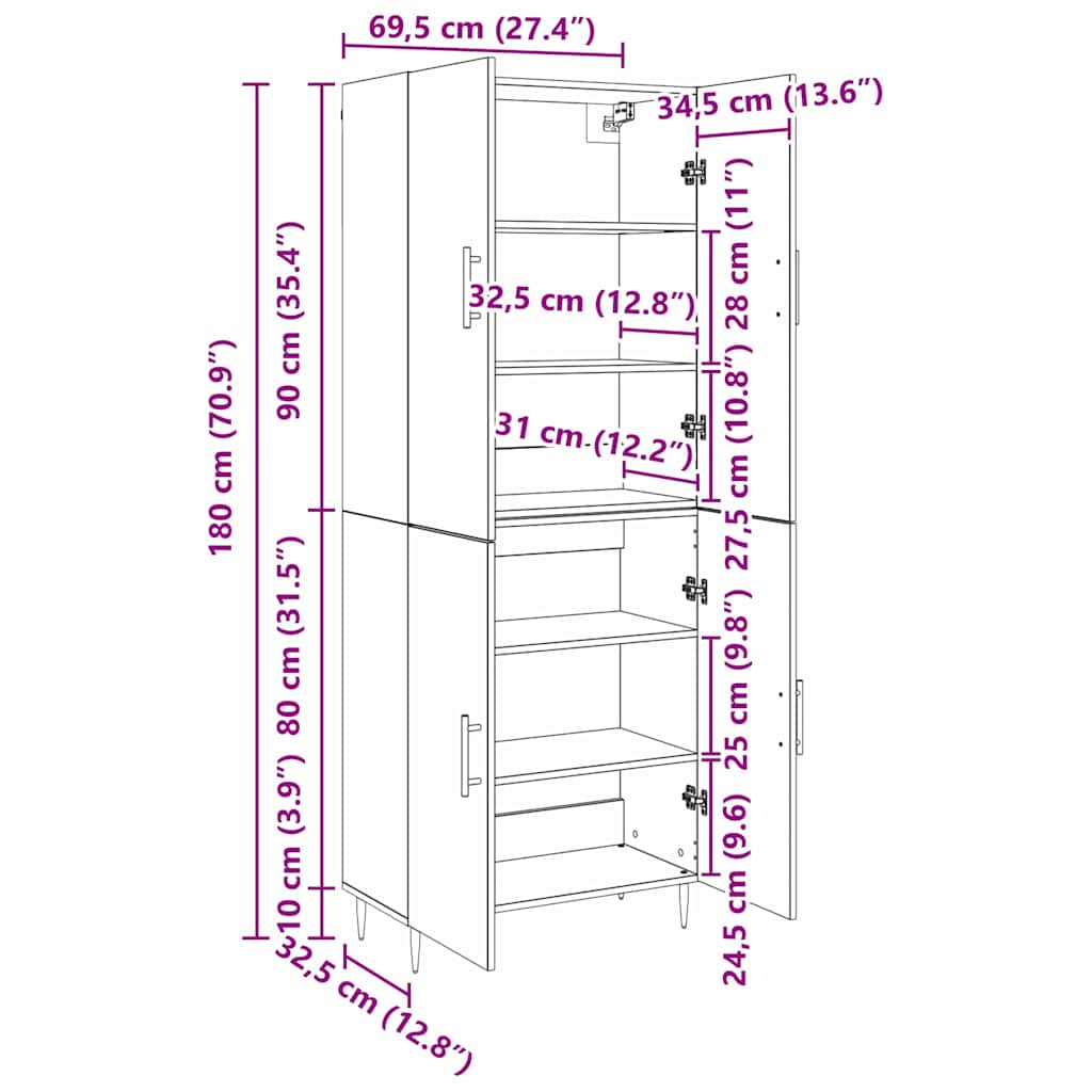 Høyskap Gammelt tre 69.5 x 34 x 180 cm Konstruert tre