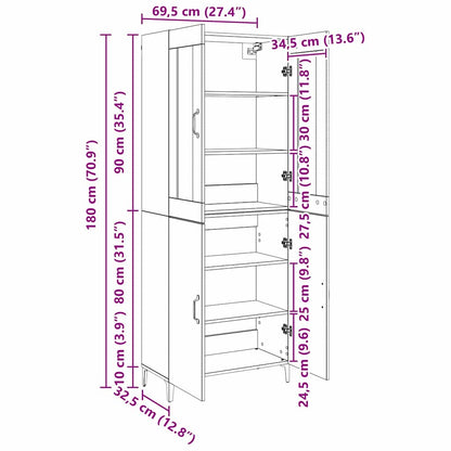 Høyskap 2 pcs artisan eik 69.5 x 34 x 180 cm Konstruert tre