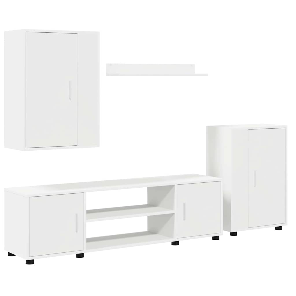 4-delt TV-skapsett Veggmontert 4 pcs Hvit Konstruert tre