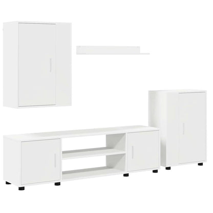 4-delt TV-skapsett Veggmontert 4 pcs Hvit Konstruert tre