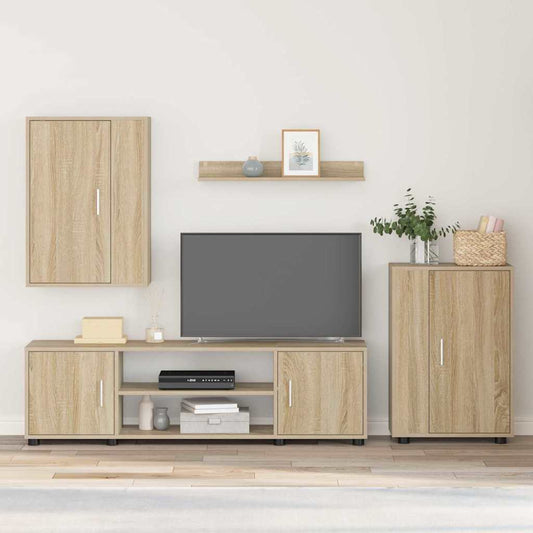 4-delt TV-skapsett Veggmontert 4 pcs Sonoma eik Konstruert tre