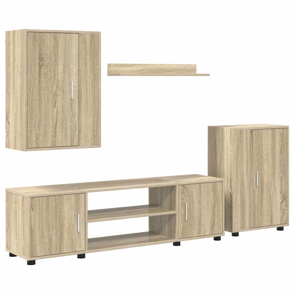 4-delt TV-skapsett Veggmontert 4 pcs Sonoma eik Konstruert tre