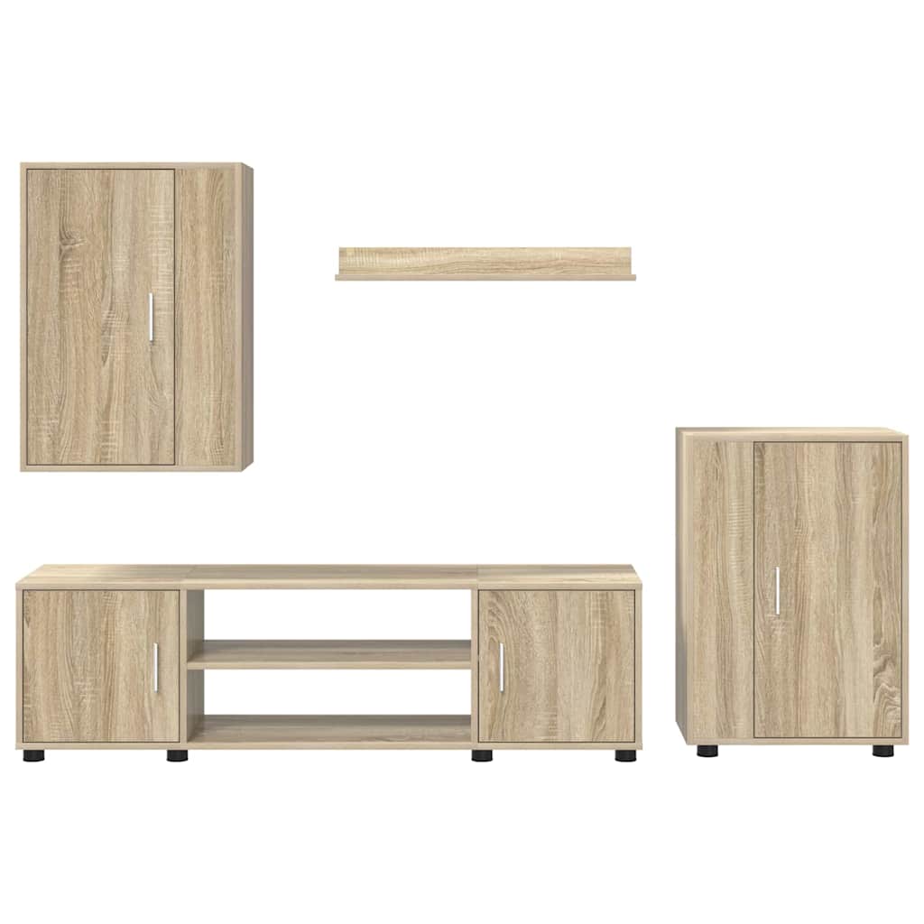 4-delt TV-skapsett Veggmontert 4 pcs Sonoma eik Konstruert tre