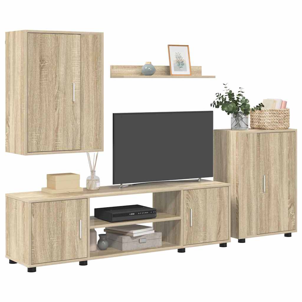 4-delt TV-skapsett Veggmontert 4 pcs Sonoma eik Konstruert tre