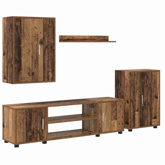4-delt TV-skapsett Veggmontert 4 pcs Gammelt tre Konstruert tre