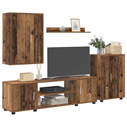 4-delt TV-skapsett Veggmontert 4 pcs Gammelt tre Konstruert tre