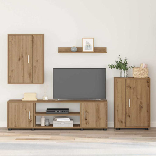 4-delt TV-skapsett Veggmontert 4 pcs artisan eik Konstruert tre
