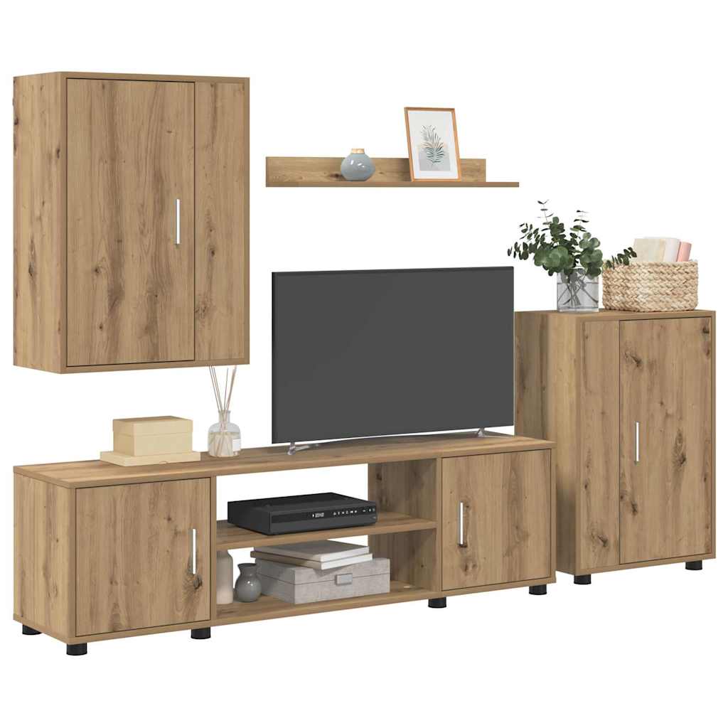 4-delt TV-skapsett Veggmontert 4 pcs artisan eik Konstruert tre