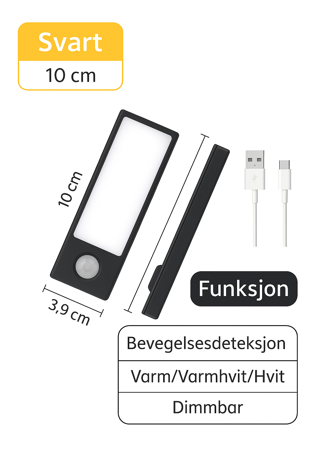 LED Nattlampe med Bevegelsessensor – Oppladbar og Trådløs