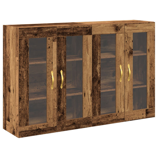 Veggmontert skap Sett med 2 Brun Massivt tre 139 x 34 x 90 cm