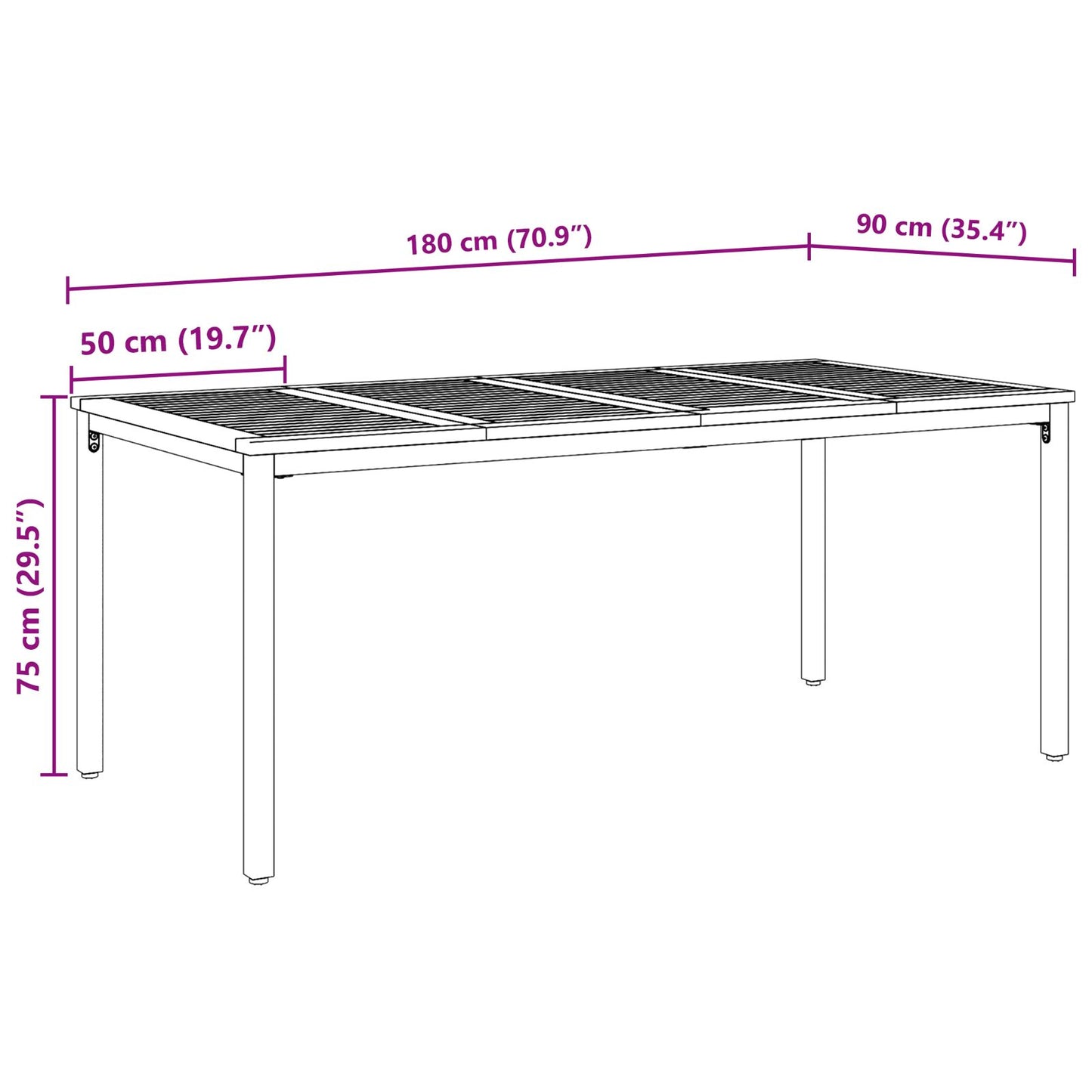 Hagebord 180x90x75 cm Solid Akasietre og Metall
