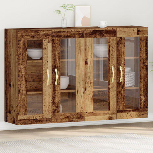 Veggmontert skap Sett med 2 Brun Massivt tre 139 x 34 x 90 cm