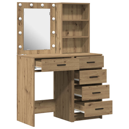 2-delt sminkebordsett med LED Artisan eikefiner