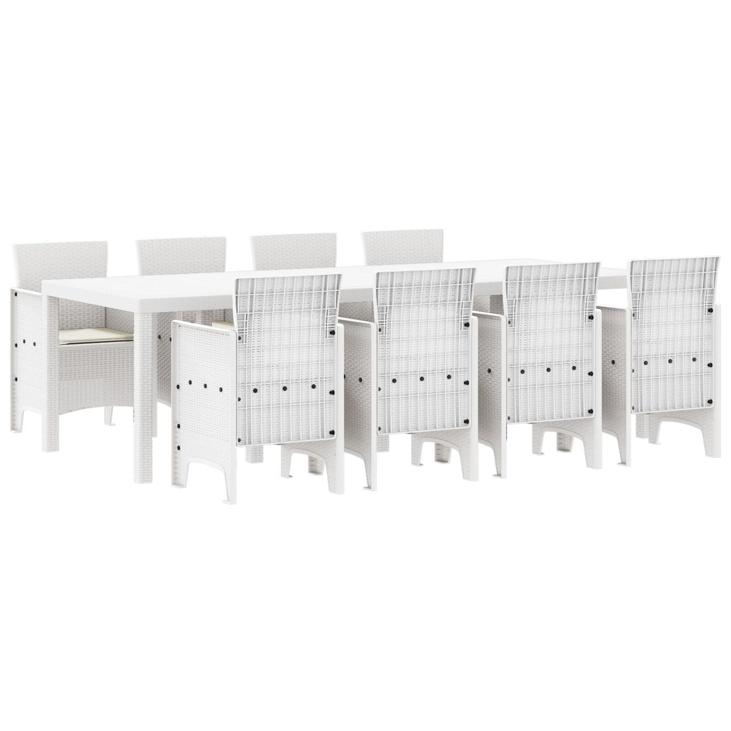 Hage Spisebord Set Sett med 9 Hvit PE Rattan Ergonomisk