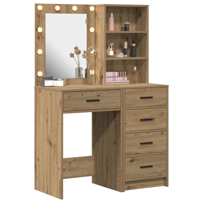 2-delt sminkebordsett med LED Artisan eikefiner