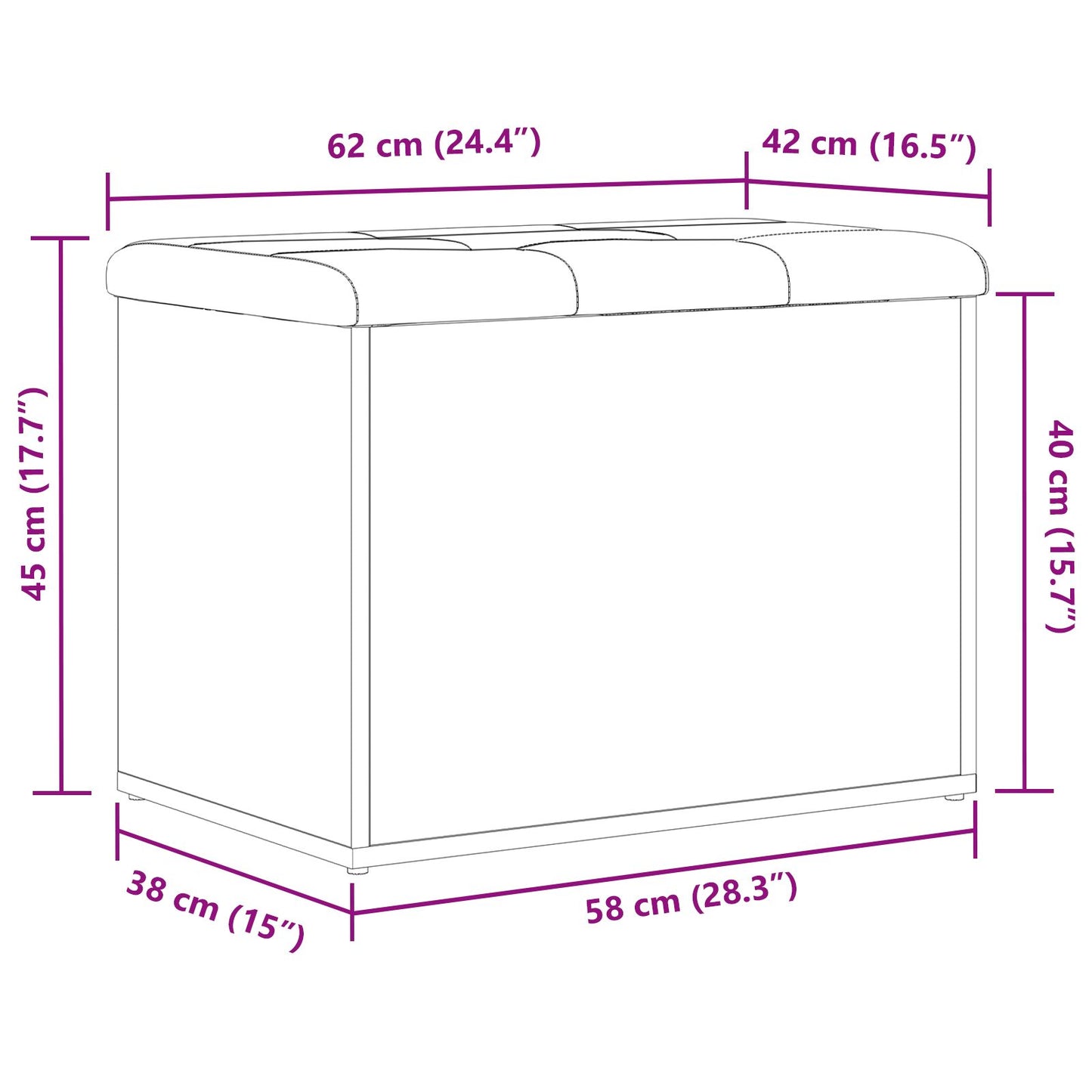 Oppbevaringsbenk Svart Eik 60x40x45 cm Konstruert Tre