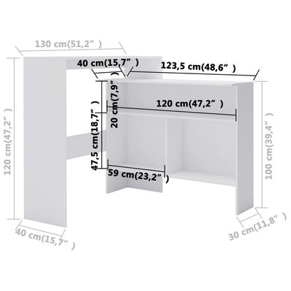Barbord med 2 bordplater 130x40x120 cm hvit - DMF Handel