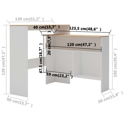 Barbord med 2 bordplater hvit og eik 130x40x120 cm - DMF Handel