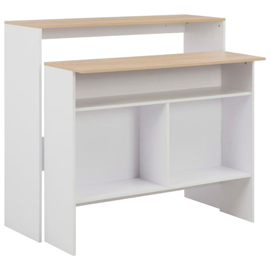 Barbord med 2 bordplater hvit og eik 130x40x120 cm - DMF Handel