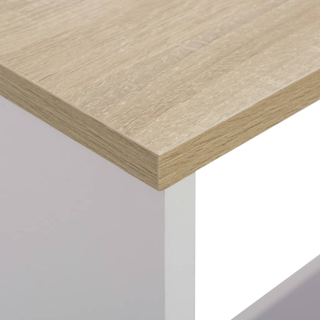 Barbord med 2 bordplater hvit og eik 130x40x120 cm - DMF Handel
