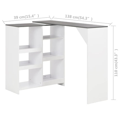 Barbord med flyttbar hylle hvit 138x39x110 cm - DMF Handel