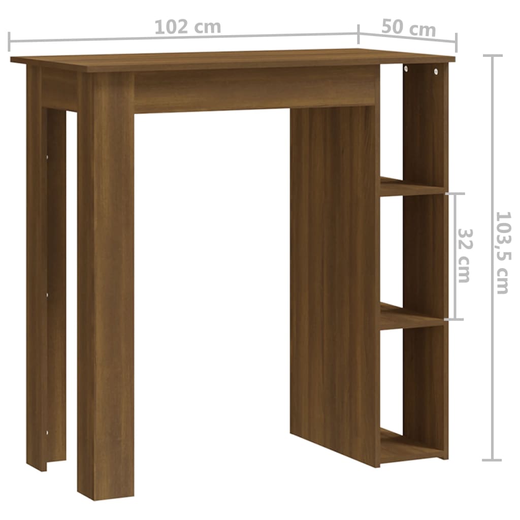 Barbord med hylle brun eik 102x50x103,5 cm konstruert tre - DMF Handel