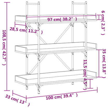 Bokhylle 3 etasjer sonoma eik 100x33x108,5 cm konstruert tre - DMF Handel